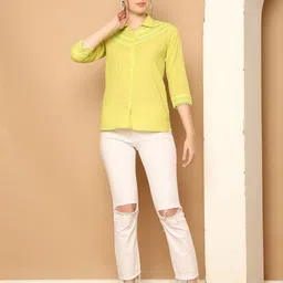 Rajnandini Floral Print Mandarin Collar Ethnic Cotton Top-image-90
