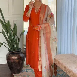 DWIJA FASHION Women Floral Embroidered Regular Kurta with Trousers & Dupatta-picture-21