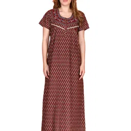 evolove Women Ethnic Motifs Printed Regular Pure Cotton Maxi Nightdress-picture-43