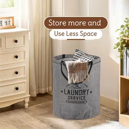 Kuber Industries 5-Pcs Grey & Black Printed Foldable Cloth Basket With Handle image 4