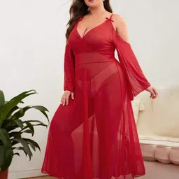LULU & SKY Shoulder Straps Plus Size Sheer Baby Doll With T-string Thong Briefs-image-11
