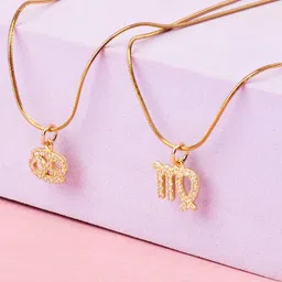 SALTY Set Of 2 Stones-Studded Cancer & Virgo Pendant With Chain-48