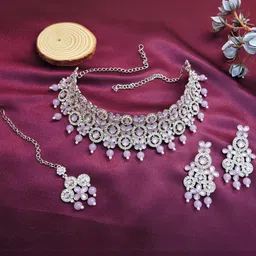 VATSALYA creation Rhodium-Plated Artificial Stones Jewellery Set-image-69