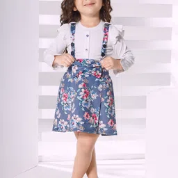 Peppermint Girls Floral Printed Dungaree With T-Shirt-image-89