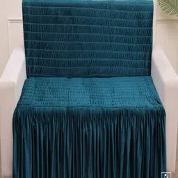 Fashion Throw Teal Self Design Velvet 3 Seater Sofa Cover-image-16