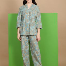 Sweet Dreams Women Floral Printed Pure Cotton Kurti Pyjamas Night suit-image-63