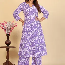 Larqi Floral Printed Notch Neck Pure Cotton A-Line Kurta With Palazzos-18