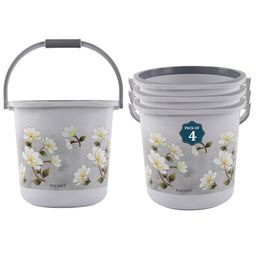 Kuber Industries Grey & White 4 Pieces Floral Printed Bucket 18L-12