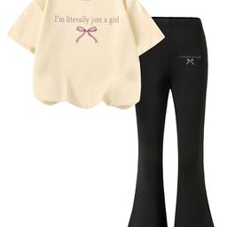 YK Girls Typography Printed T-shirt With Trouser-image-48