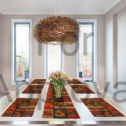 PRAKARTIK Set Of 7 Green & Red Printed Table Linen Sets-39