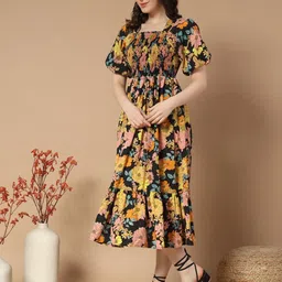 Raiyani Enterprise Women Floral Printed Puff Sleeve Fit & Flare Dress-picture-16