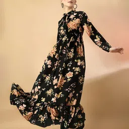 Jash Creation Women Floral Printed Tie-Up Neck Tiered Fit & Flare Maxi Dress-image-92
