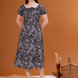 OH MI DIOS Women Abstract Printed Slits Cotton Fit & Flare Dress-image-5