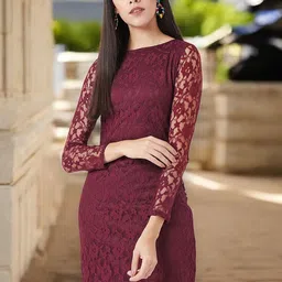 Mast & Harbour Ethnic Motifs Embroidered Boat Neck Sheath Mini Dress-image-50