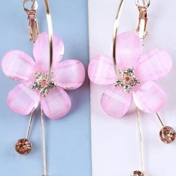 AKISON JEWELS Women Pink Crystals Floral Gold Tone Casual Hoop Earrings-image-96