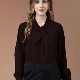 THE FAB FACTORY Women Tie-Up Neck Cotton Shirt Style Top-picture-17