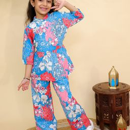 misbis Girls Floral Printed Pure Cotton Top With Palazzos-image-24