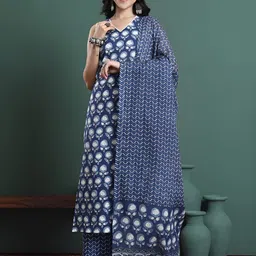 NYPA Women Floral Printed Pure Cotton Kurta with Trousers & With Dupatta-picture-11