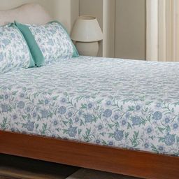 MASPAR Blue Floral Printed Pure Cotton 200 TC Fitted Queen Bedsheet Set 1.83 x 1.98 m-image-89