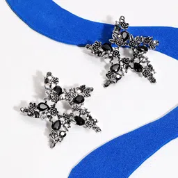 DressBerry Silver-Plated Artificial Stones Studded Star Shaped Drop Earrings-image-71