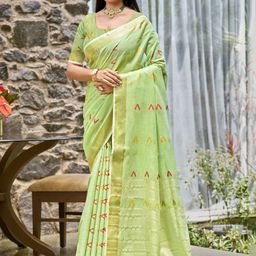 SANGAM PRINTS Woven Design Zari Tussar Saree-image-0