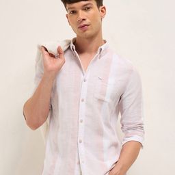 THE BEAR HOUSE Men Slim Fit Vertical Striped Button-Down Collar Pure Cotton Casual Shirt-picture-0