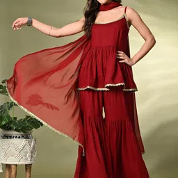 Sangria A-Line Kurta With Sharara & Dupatta image 3