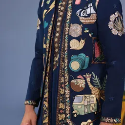 KALPRAAG Men Floral Embroidered Regular Sequinned Kurta with Trousers & With Dupatta image 3