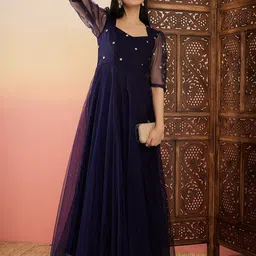 Sangria Sequence Embellished Flared Maxi Ethnic Dresses image 5