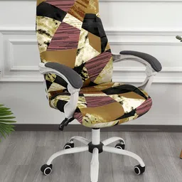 HOKIPO Beige & Red Abstract Printed Stretchable Chair Cover-4