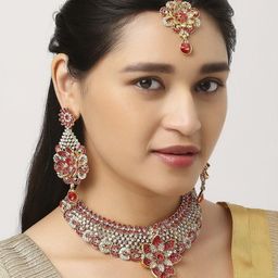 VATSALYA creation Alloy Gold- plated Red Jewellery Set-picture-26
