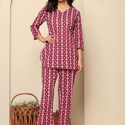 Rouhab Printed Pure Cotton Top With Trousers Co-Ords-picture-45