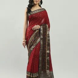 Meena Bazaar Women Floral Woven Design Zari Saree With Blouse Piece-68