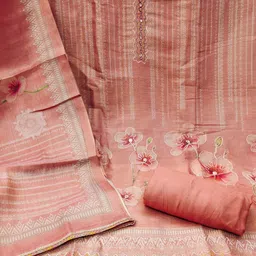 KALINI Cotton Blend Peach Embroidered Dress Material-picture-33