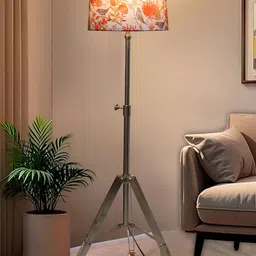 Decorcity Orange Coloured Printed Cylinder Tripod Shape Floor Lamps-11
