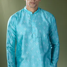 RNG Safawala Men Floral Regular Thread Work Dupion Silk Kurta with Trousers image 5