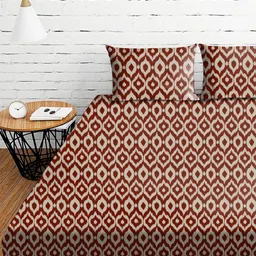 Aura Maroon & Off White Printed 230 TC Microfiber King Bedsheet Set 1.04 m x 90 cm-picture-1
