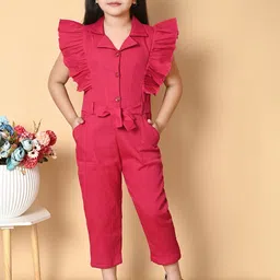 FT fashion Girls Shirt Collar Cotton Waist Tie-Ups Basic Jumpsuit-image-78
