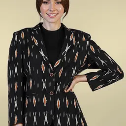 Talethread Ikat Printed Cotton Single-Breasted Casual Blazer-image-12