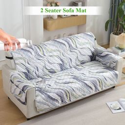 HOKIPO White & Grey Printed Polyester 1 Piece Sofa Cover With Arms-image-95