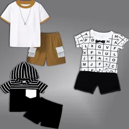 BAESD Kids Pack Of 3 Round Neck T-shirt With Shorts-69