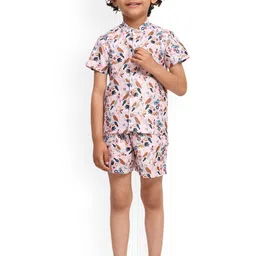 Funny Bones Clothings Boys Printed Short Sleeves Linen Shirt With Shorts-image-62