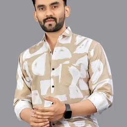 Metronaut Classic Geometric Printed Spread Collar Cotton Shirt-picture-15