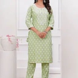 VASUPRADA Women Floral Embroidered Regular Mirror Work Kurta with Trousers-picture-46