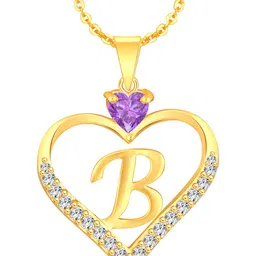 Heer Collection Cubic Zircon Studded Heart Shape Alphabet 'B' Pendant With Chain-picture-27