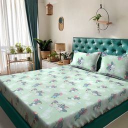Myntra Elegant Homes Green & Blue Printed Cotton 400 TC King Bedsheet Set 2.5 m x 2.25 m-image-24