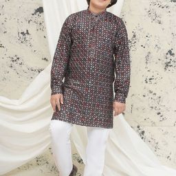 Aj DEZInES Boys Embroidered Regular Sequinned Kurta with Pyjamas-4
