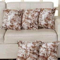 Shadowkart Brown & White 5 Pieces Floral Printed Velvet Square Cushion Covers-image-44