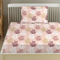 Trance Home Linen Coral & White Floral 180 TC Cotton Single Bedsheet Set 1.52m x 2.54m-36