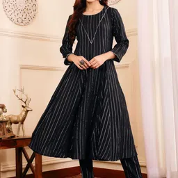Varanga Women Striped Regular Gotta Patti Silk Crepe Kurta with Trouser-picture-55